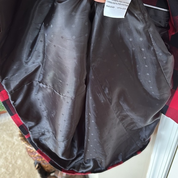 Jessica Simpson Buffalo Plaid Red Black Belted Coat Long Christmas Trench Jacket - Picture 14 of 15